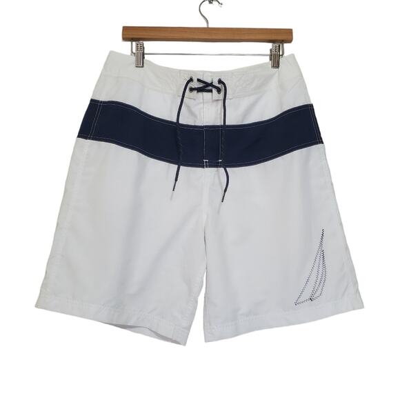 Nautica | Colorblock Logo Tie Waist Swim Trunks Board Shorts - Picture 1 of 9